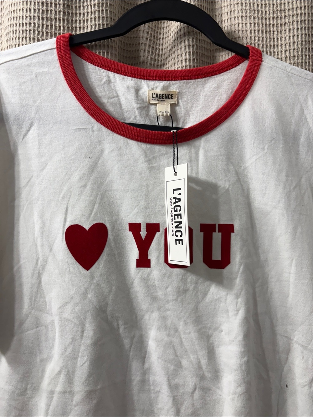L'AGENCE  White Tee with Red Heart & YOU Print so soft